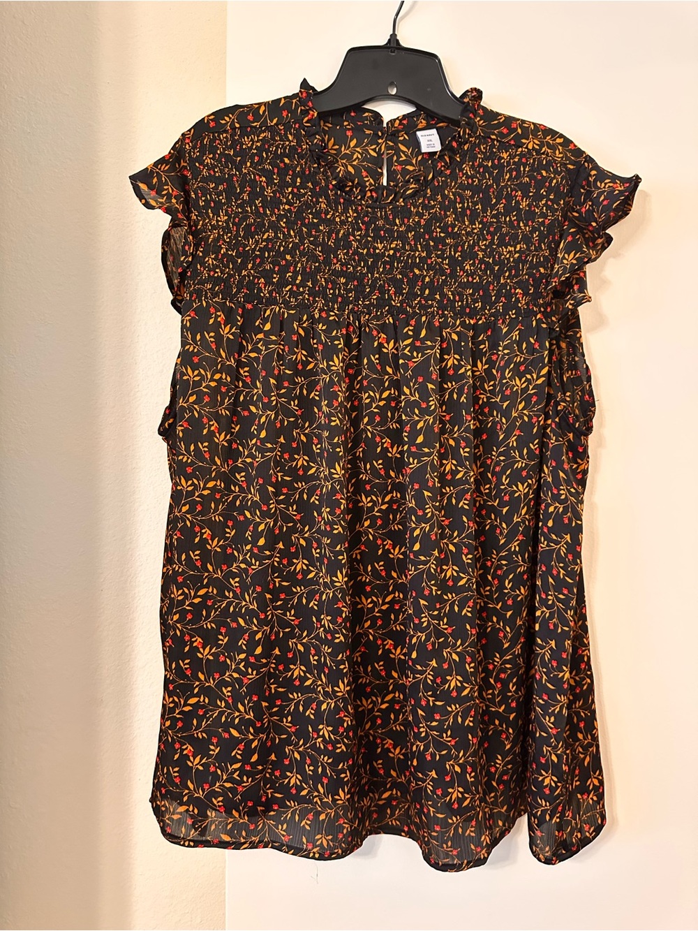 Old Navy Black Floral Smocked Yoke Tunic